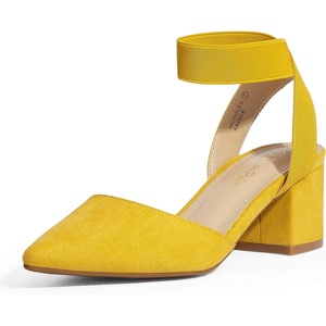 image:imageDREAM PAIRS Womens Nicholes Low Block Heel PumpsMustardYellowSuede
