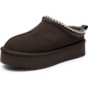 image:imageDREAM PAIRS Womens Platform Slippers Genuine Suede Slipon Warm FuzzyEasy Autumn Winter Fluffy Comfy Furry Shoes for Outdoor IndoorDark Brown