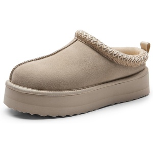 image:imageDREAM PAIRS Womens Platform Slippers Genuine Suede Slipon Warm FuzzyEasy Autumn Winter Fluffy Comfy Furry Shoes for Outdoor IndoorSand