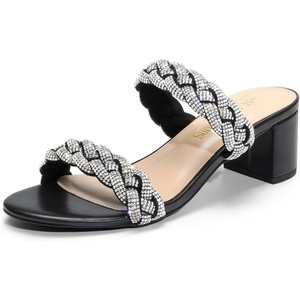 image:imageDREAM PAIRS Womens Two Braided Strap Low Heels For Women Open Toe Block Chunky Heels Sandals Holiday Party Wedding Dress Pumps ShoesBlackrhinestone