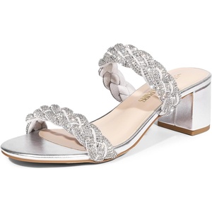 image:imageDREAM PAIRS Womens Two Braided Strap Low Heels For Women Open Toe Block Chunky Heels Sandals Holiday Party Wedding Dress Pumps ShoesSilver