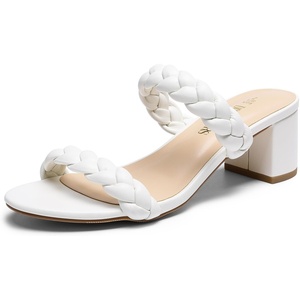 image:imageDREAM PAIRS Womens Two Braided Strap Low Heels For Women Open Toe Block Chunky Heels Sandals Holiday Party Wedding Dress Pumps ShoesWhite