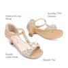 image:imageDREAM PAIRS Girls Sandals Ankle Strap TStrap Low Heel Pearl Bow Flower Pump Dress Wedding Party Shoes for Little KidBig KidGold
