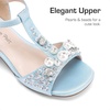 image:imageDREAM PAIRS Girls Sandals Ankle Strap TStrap Low Heel Pearl Bow Flower Pump Dress Wedding Party Shoes for Little KidBig KidLight Blue