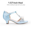 image:imageDREAM PAIRS Girls Sandals Ankle Strap TStrap Low Heel Pearl Bow Flower Pump Dress Wedding Party Shoes for Little KidBig KidLight Blue