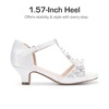 image:imageDREAM PAIRS Girls Sandals Ankle Strap TStrap Low Heel Pearl Bow Flower Pump Dress Wedding Party Shoes for Little KidBig KidWhite