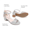 image:imageDREAM PAIRS Girls Sandals Chunky Pump Ankle Strap High Heels Dress Open Toe Flower Wedding Party for Little Big KidSilverglitter