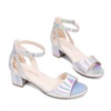 image:imageDREAM PAIRS Girls Sandals Chunky Pump Ankle Strap High Heels Dress Open Toe Flower Wedding Party for Little Big KidSilvermetallic