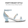 image:imageDREAM PAIRS Girls Sandals Low Heel Dress Pump Ankle Strap Two Strapped Bow Flower Wedding Party Shoes for Little KidBig KidLight Blue