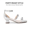 image:imageDREAM PAIRS Girls Sandals Low Heel Dress Pump Ankle Strap Two Strapped Bow Flower Wedding Party Shoes for Little KidBig KidSilver