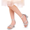 image:imageDREAM PAIRS Girls Sandals Low Heel Dress Pump Ankle Strap Two Strapped Bow Flower Wedding Party Shoes for Little KidBig KidSilver