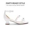 image:imageDREAM PAIRS Girls Sandals Low Heel Dress Pump Ankle Strap Two Strapped Bow Flower Wedding Party Shoes for Little KidBig KidWhite