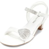 image:imageDREAM PAIRS Girls Sandals Ankle Strap Square Toe Low Heel Crystal Shell Wedding Party Flower Dress Shoes for Little KidsBig KidsIvory