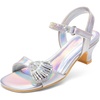 image:imageDREAM PAIRS Girls Sandals Ankle Strap Square Toe Low Heel Crystal Shell Wedding Party Flower Dress Shoes for Little KidsBig KidsRainbowSilver