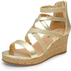 image:imageDREAM PAIRS Girls Wedge Sandals Flatform Open Toe Platform Sandals Flower Wedding Party for Little KidBig KidGold