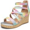 image:imageDREAM PAIRS Girls Wedge Sandals Flatform Open Toe Platform Sandals Flower Wedding Party for Little KidBig KidRainbow