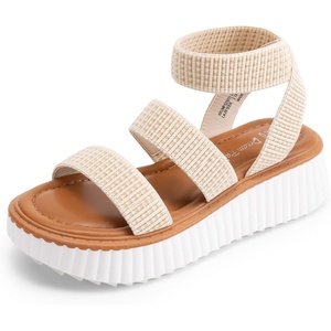 image:imageDREAM PAIRS Girls Flatform Wedge Open Toe Platform Summer Sandals with Buckle Ankle Strap for Little KidBig KidBeige