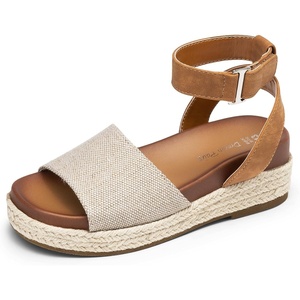 image:imageDREAM PAIRS Girls Platform Wedge Open Toe Espadrille Sandals with Buckle Ankle Strap for Little KidBig KidBeigeTan