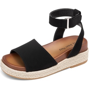 image:imageDREAM PAIRS Girls Platform Wedge Open Toe Espadrille Sandals with Buckle Ankle Strap for Little KidBig KidBlack
