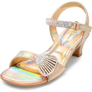 image:imageDREAM PAIRS Girls Sandals Ankle Strap Square Toe Low Heel Crystal Shell Wedding Party Flower Dress Shoes for Little KidsBig KidsGold