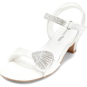 image:imageDREAM PAIRS Girls Sandals Ankle Strap Square Toe Low Heel Crystal Shell Wedding Party Flower Dress Shoes for Little KidsBig KidsIvory