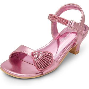 image:imageDREAM PAIRS Girls Sandals Ankle Strap Square Toe Low Heel Crystal Shell Wedding Party Flower Dress Shoes for Little KidsBig KidsPink