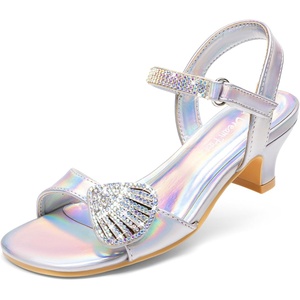 image:imageDREAM PAIRS Girls Sandals Ankle Strap Square Toe Low Heel Crystal Shell Wedding Party Flower Dress Shoes for Little KidsBig KidsRainbowSilver
