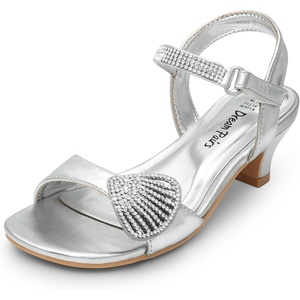 image:imageDREAM PAIRS Girls Sandals Ankle Strap Square Toe Low Heel Crystal Shell Wedding Party Flower Dress Shoes for Little KidsBig KidsSilver
