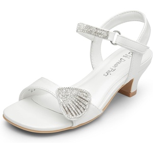 image:imageDREAM PAIRS Girls Sandals Ankle Strap Square Toe Low Heel Crystal Shell Wedding Party Flower Dress Shoes for Little KidsBig KidsWhite