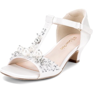 image:imageDREAM PAIRS Girls Sandals Ankle Strap TStrap Low Heel Pearl Bow Flower Pump Dress Wedding Party Shoes for Little KidBig KidIvory