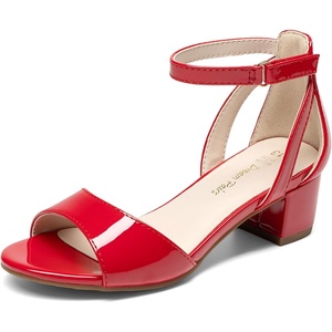 image:imageDREAM PAIRS Girls Sandals Chunky Pump Ankle Strap High Heels Dress Open Toe Flower Wedding Party for Little Big KidRed
