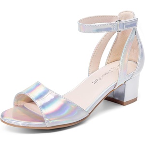 image:imageDREAM PAIRS Girls Sandals Chunky Pump Ankle Strap High Heels Dress Open Toe Flower Wedding Party for Little Big KidSilvermetallic