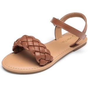 image:imageDREAM PAIRS Girls Sandals Classic Open Toe Braided Flat Sandals Summer Dress ShoesBrown