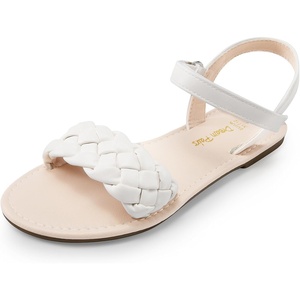 image:imageDREAM PAIRS Girls Sandals Classic Open Toe Braided Flat Sandals Summer Dress ShoesIvory