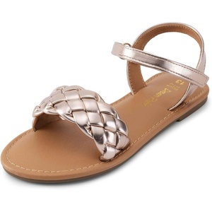 image:imageDREAM PAIRS Girls Sandals Classic Open Toe Braided Flat Sandals Summer Dress ShoesRose Goldmetallic