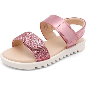 image:imageDREAM PAIRS Girls Sandals Glitter Two Strapped Casual Open Toe Sandals Little KidBig KidHot Pink