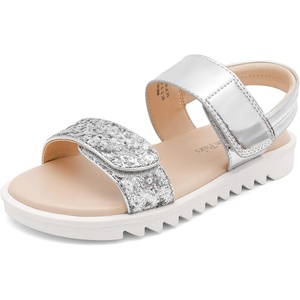 image:imageDREAM PAIRS Girls Sandals Glitter Two Strapped Casual Open Toe Sandals Little KidBig KidSilver