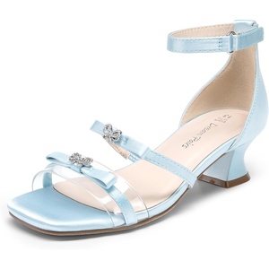 image:imageDREAM PAIRS Girls Sandals Low Heel Dress Pump Ankle Strap Two Strapped Bow Flower Wedding Party Shoes for Little KidBig KidLight Blue