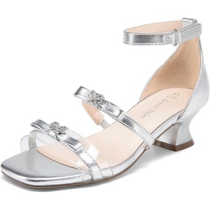image:imageDREAM PAIRS Girls Sandals Low Heel Dress Pump Ankle Strap Two Strapped Bow Flower Wedding Party Shoes for Little KidBig KidSilver