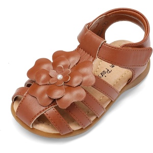 image:imageDREAM PAIRS Girls ToddlerLittle Kid ClosedToe Flower Summer Dress Sandals ShoesBrown