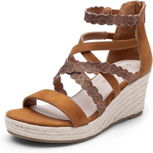 image:imageDREAM PAIRS Girls Wedge Sandals Flatform Open Toe Platform Sandals Flower Wedding Party for Little KidBig KidBrown