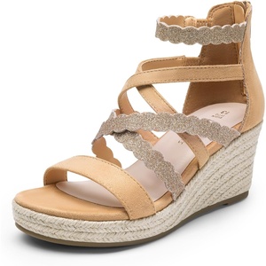 image:imageDREAM PAIRS Girls Wedge Sandals Flatform Open Toe Platform Sandals Flower Wedding Party for Little KidBig KidCamel