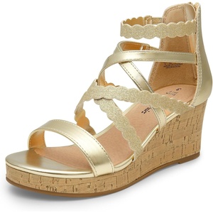image:imageDREAM PAIRS Girls Wedge Sandals Flatform Open Toe Platform Sandals Flower Wedding Party for Little KidBig KidGold