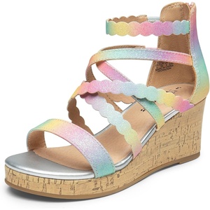 image:imageDREAM PAIRS Girls Wedge Sandals Flatform Open Toe Platform Sandals Flower Wedding Party for Little KidBig KidRainbow