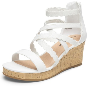 image:imageDREAM PAIRS Girls Wedge Sandals Flatform Open Toe Platform Sandals Flower Wedding Party for Little KidBig KidWhite