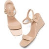 image:imageDREAM PAIRS Womens Casual Dressy Wedge Sandals Cute Square Toe and Buckle Ankle Strappy Slingback Wedding ShoesNude