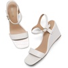 image:imageDREAM PAIRS Womens Casual Dressy Wedge Sandals Cute Square Toe and Buckle Ankle Strappy Slingback Wedding ShoesWhite