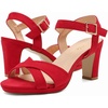 image:imageDREAM PAIRS Womens Chunky Heels Open Toe Ankle Strap Sparkly Heels Pump SandalsRedSuede