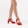 image:imageDREAM PAIRS Womens Chunky Heels Open Toe Ankle Strap Sparkly Heels Pump SandalsRedSuede