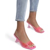 image:imageDREAM PAIRS Womens Clear Heeled Sandals Square Toe Transparent Stiletto Mules Slip on Wedding Dress ShoesNeon PinkClear